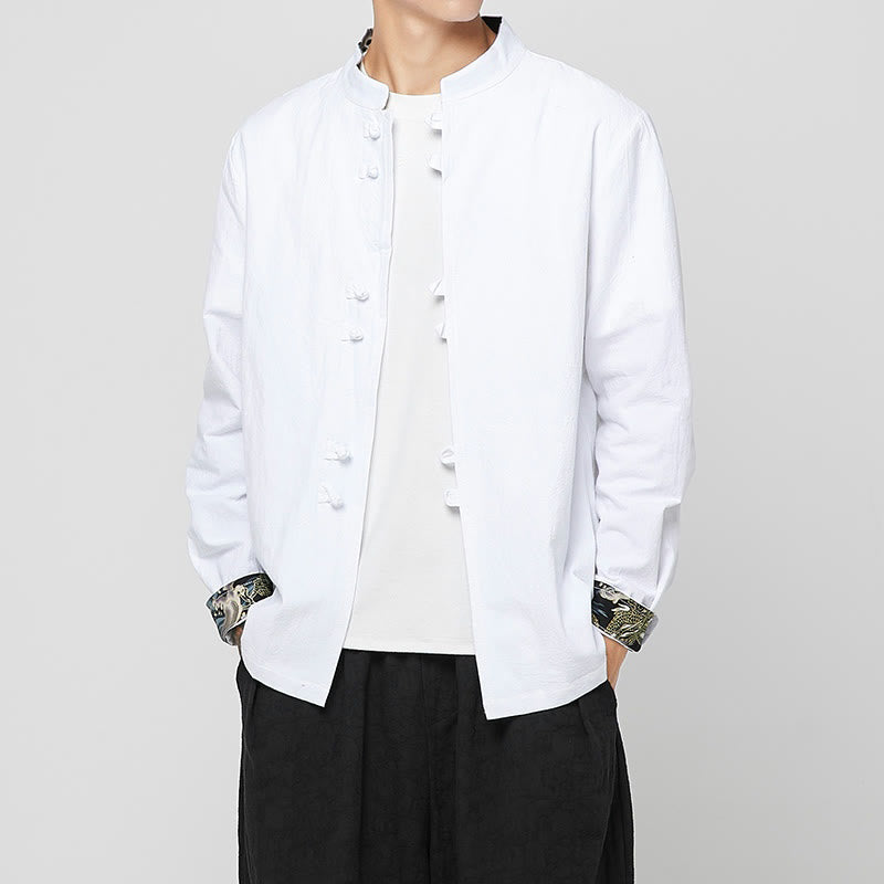 Buddha Stones Camicia da uomo in cotone a maniche lunghe con polsini e motivo a drago e bottoni a rana - image 12