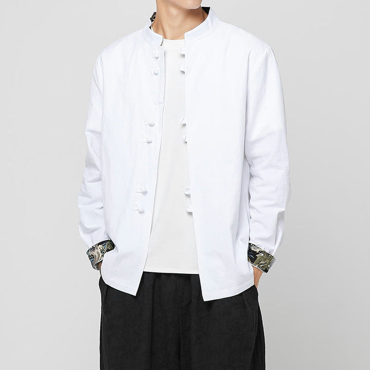 Buddha Stones Camicia da uomo in cotone a maniche lunghe con polsini e motivo a drago e bottoni a rana - image 12