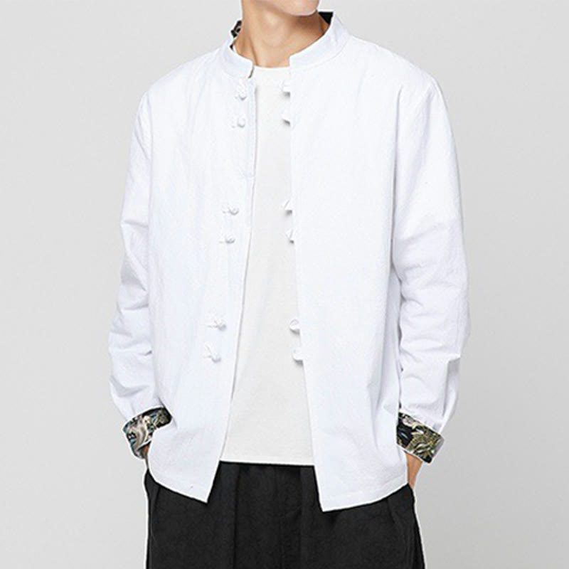 Buddha Stones Camicia da uomo in cotone a maniche lunghe con polsini e motivo a drago e bottoni a rana - image 10