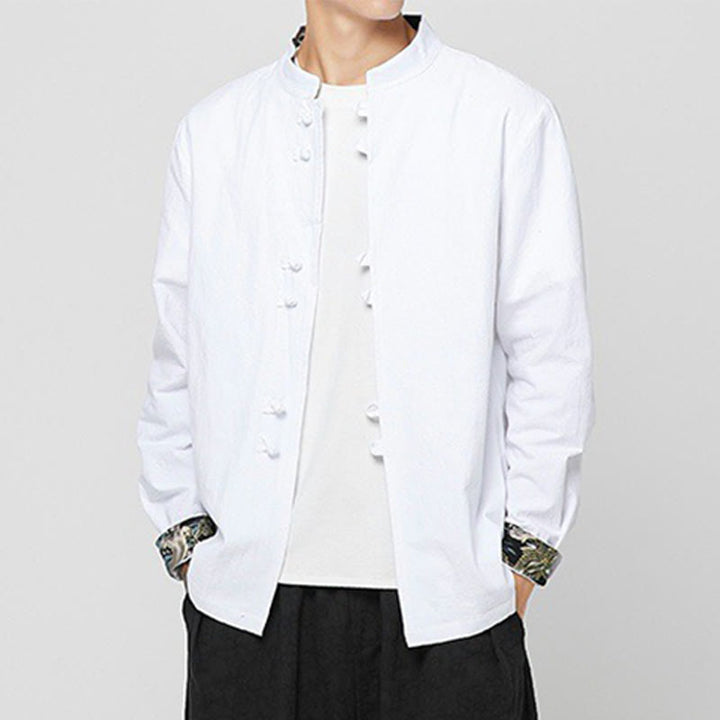 Buddha Stones Camicia da uomo in cotone a maniche lunghe con polsini e motivo a drago e bottoni a rana - image 10