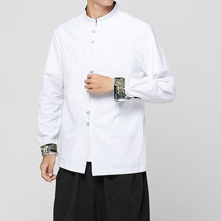 Buddha Stones Camicia da uomo in cotone a maniche lunghe con polsini e motivo a drago e bottoni a rana - image 9