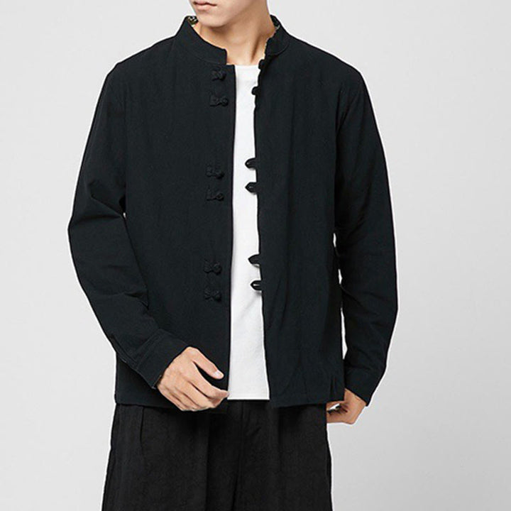 Buddha Stones Camicia da uomo in cotone a maniche lunghe con polsini e motivo a drago e bottoni a rana - image 14