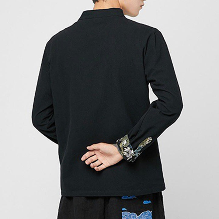 Buddha Stones Camicia da uomo in cotone a maniche lunghe con polsini e motivo a drago e bottoni a rana - image 18