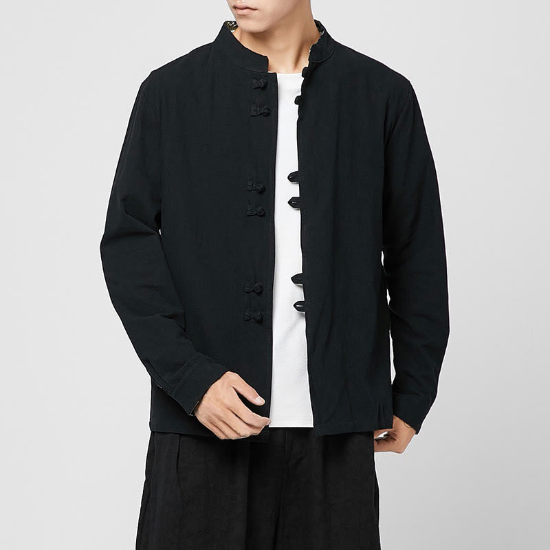 Buddha Stones Camicia da uomo in cotone a maniche lunghe con polsini e motivo a drago e bottoni a rana - image 16