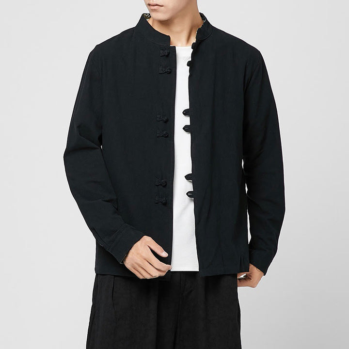 Buddha Stones Camicia da uomo in cotone a maniche lunghe con polsini e motivo a drago e bottoni a rana - image 16