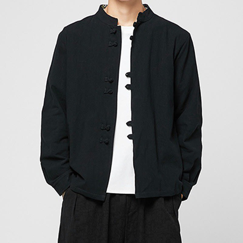 Buddha Stones Camicia da uomo in cotone a maniche lunghe con polsini e motivo a drago e bottoni a rana - Nero - US/UK/AU46, EU56 (5XL) - image 13