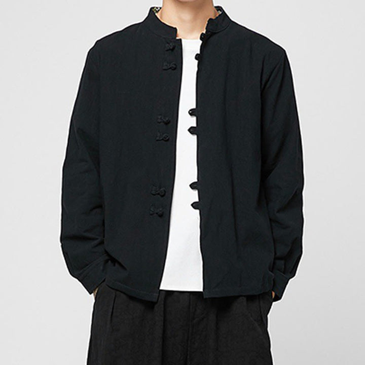 Buddha Stones Camicia da uomo in cotone a maniche lunghe con polsini e motivo a drago e bottoni a rana - Nero - US/UK/AU46, EU56 (5XL) - image 13