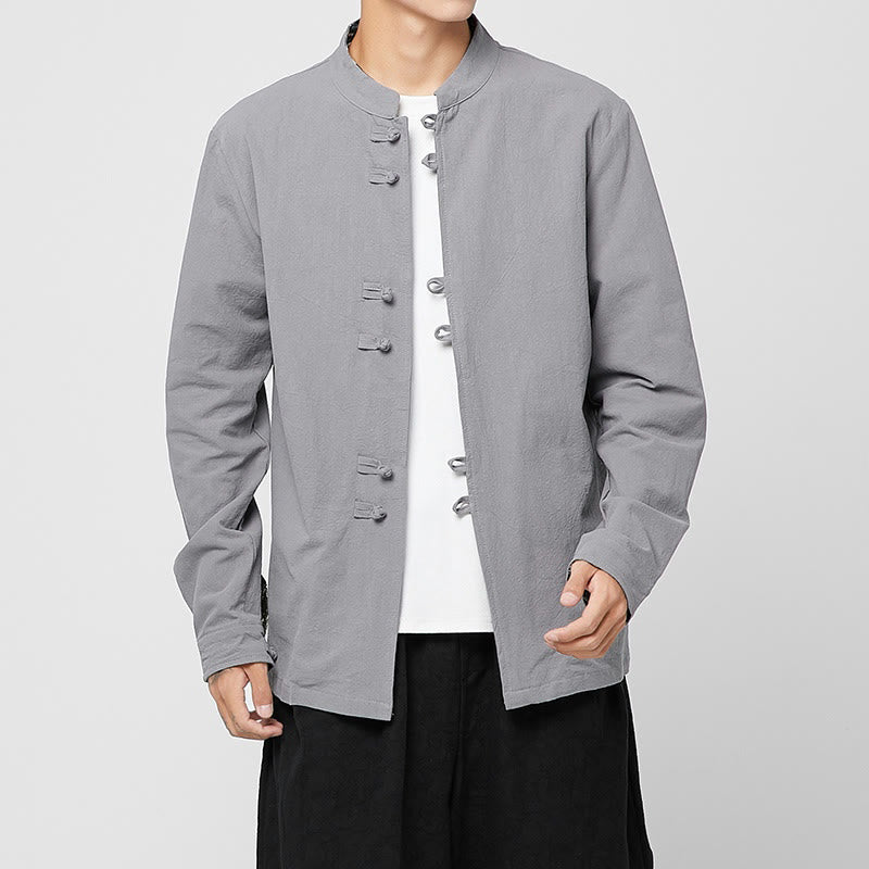 Buddha Stones Camicia da uomo in cotone a maniche lunghe con polsini e motivo a drago e bottoni a rana - image 20