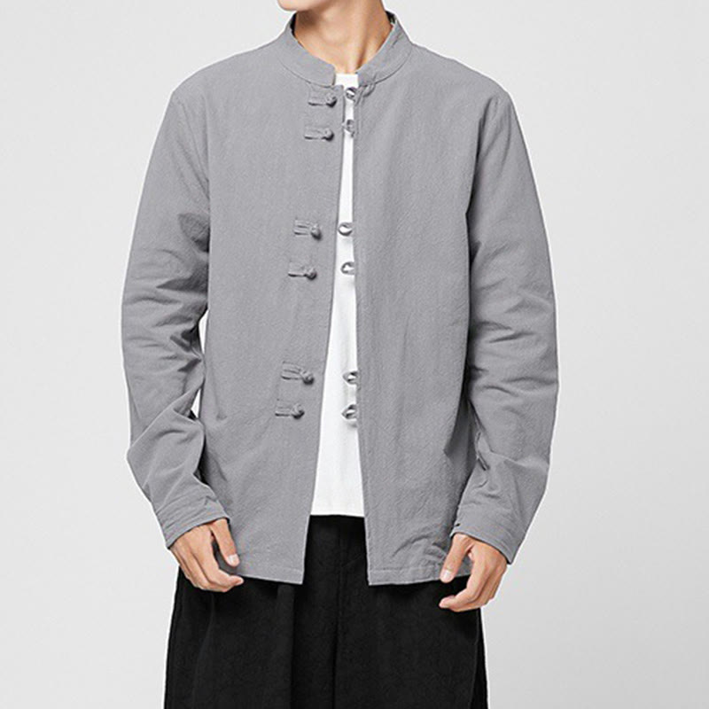 Buddha Stones Camicia da uomo in cotone a maniche lunghe con polsini e motivo a drago e bottoni a rana - Grigio scuro - US/UK/AU46, EU56 (5XL) - image 19