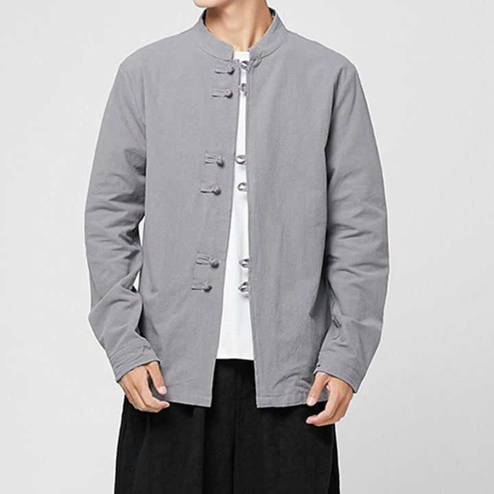 Buddha Stones Camicia da uomo in cotone a maniche lunghe con polsini e motivo a drago e bottoni a rana - Grigio scuro - US/UK/AU46, EU56 (5XL) - image 19