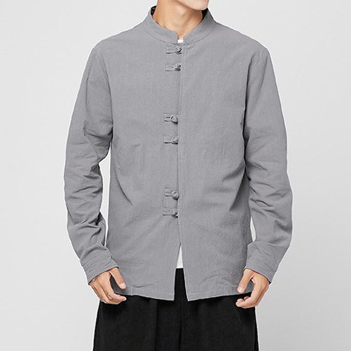 Buddha Stones Camicia da uomo in cotone a maniche lunghe con polsini e motivo a drago e bottoni a rana - image 21