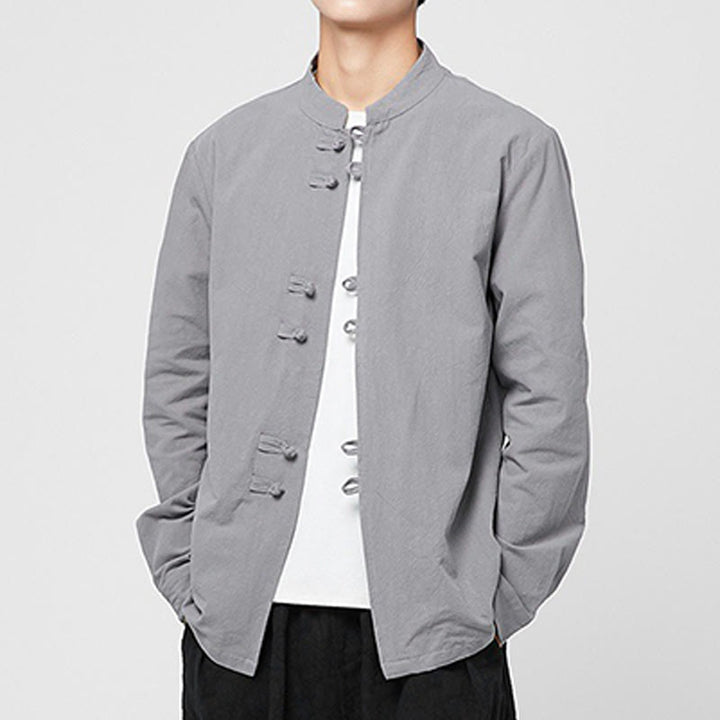 Buddha Stones Camicia da uomo in cotone a maniche lunghe con polsini e motivo a drago e bottoni a rana - image 23