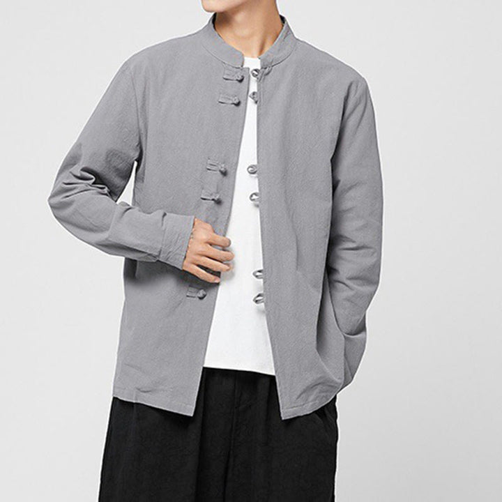 Buddha Stones Camicia da uomo in cotone a maniche lunghe con polsini e motivo a drago e bottoni a rana - image 22