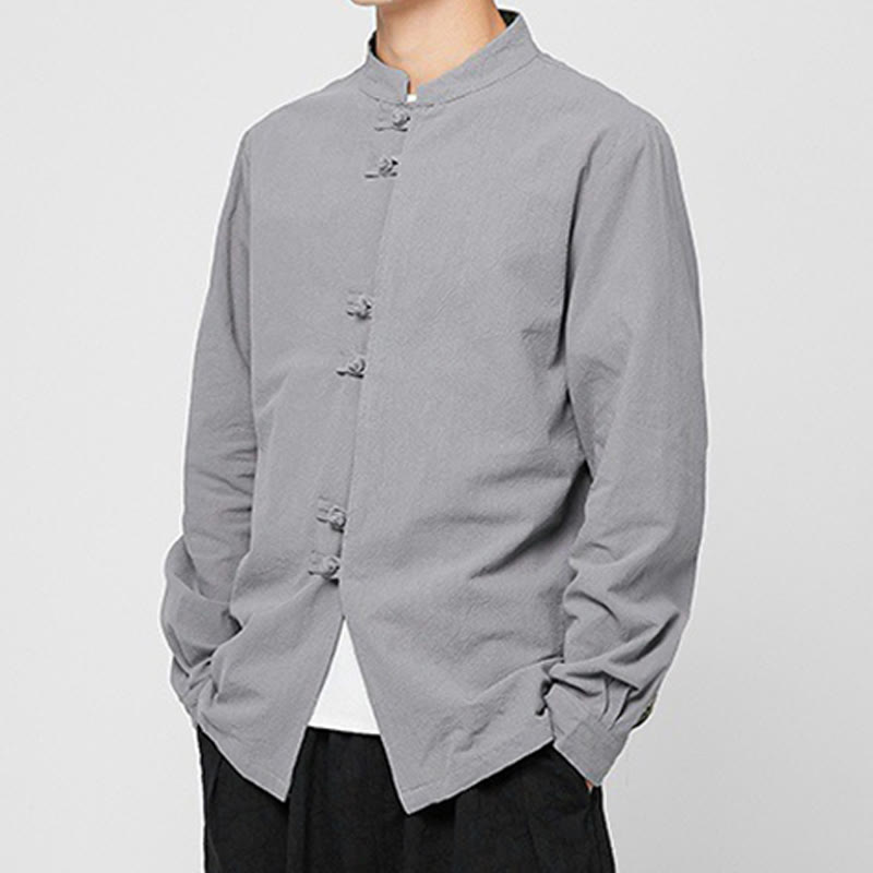 Buddha Stones Camicia da uomo in cotone a maniche lunghe con polsini e motivo a drago e bottoni a rana - image 25