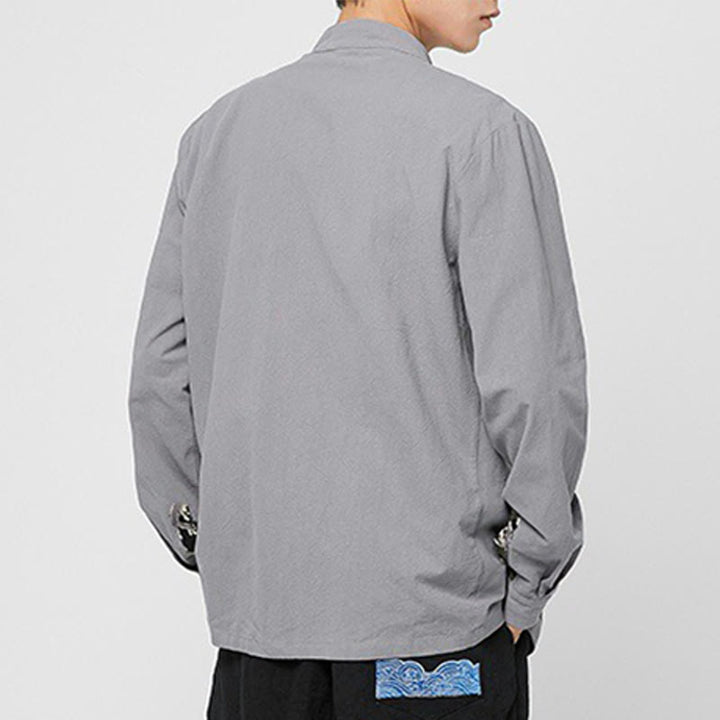 Buddha Stones Camicia da uomo in cotone a maniche lunghe con polsini e motivo a drago e bottoni a rana - image 24