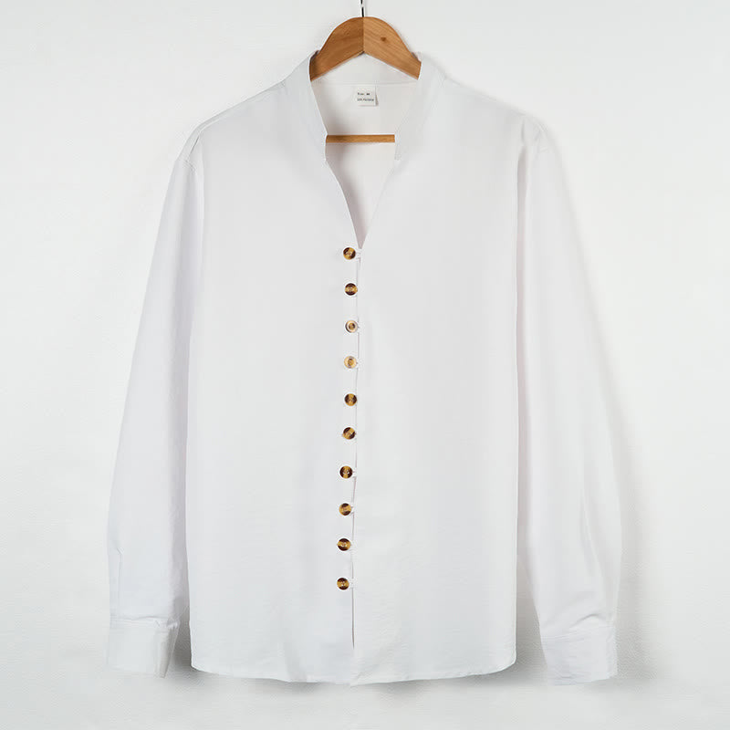 Camicia da uomo a maniche lunghe con bottoni in tinta unita Buddha Stones - Bianco - US/UK/AU46, EU56 (3XL) - image 6