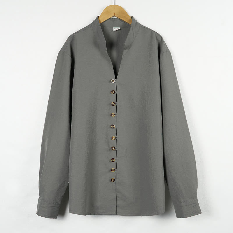 Camicia da uomo a maniche lunghe con bottoni in tinta unita Buddha Stones - image 1