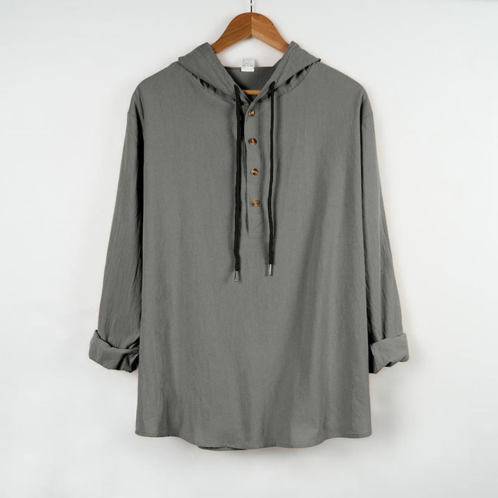 Camicia da uomo in cotone con cappuccio e maniche lunghe, tinta unita, con bottoni a metà autunno, motivo Buddha Stones - Grigio scuro - US/UK/AU46, EU56 (3XL) - image 10