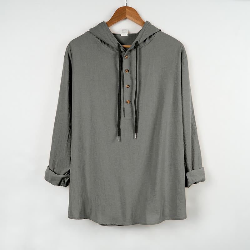 Camicia da uomo in cotone con cappuccio e maniche lunghe, tinta unita, con bottoni a metà autunno, motivo Buddha Stones - Grigio scuro - US/UK/AU46, EU56 (3XL) - image 9