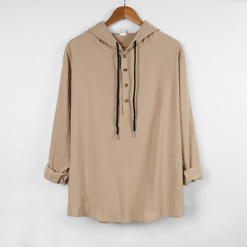 Camicia da uomo in cotone con cappuccio e maniche lunghe, tinta unita, con bottoni a metà autunno, motivo Buddha Stones - Beige - US/UK/AU46, EU56 (3XL) - image 11