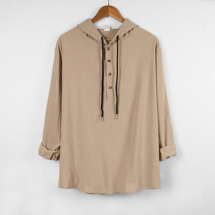 Camicia da uomo in cotone con cappuccio e maniche lunghe, tinta unita, con bottoni a metà autunno, motivo Buddha Stones - Beige - US/UK/AU46, EU56 (3XL) - image 11