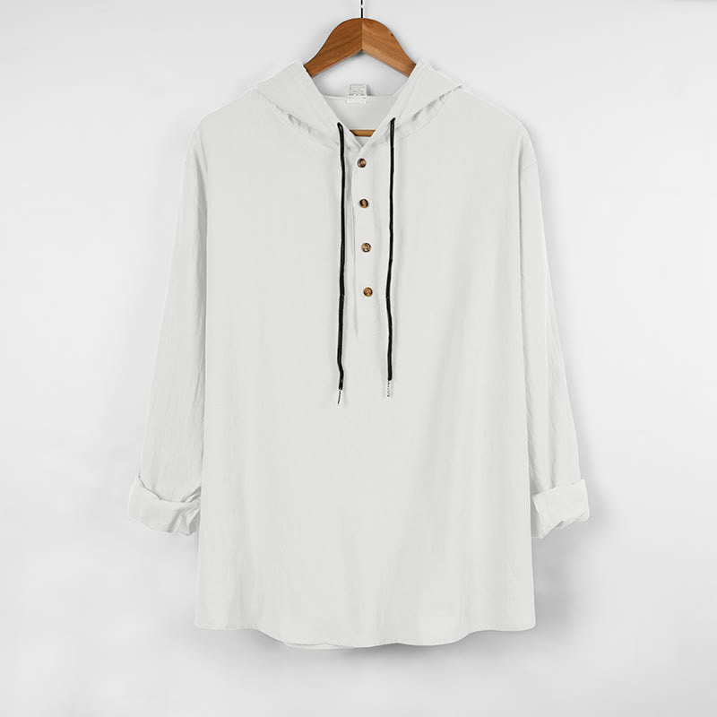 Camicia da uomo in cotone con cappuccio e maniche lunghe, tinta unita, con bottoni a metà autunno, motivo Buddha Stones - Bianco - US/UK/AU46, EU56 (3XL) - image 6