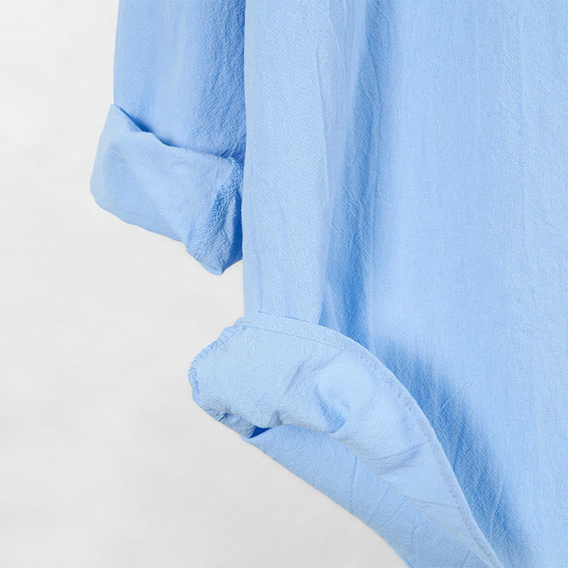 Camicia da uomo in cotone con cappuccio e maniche lunghe, tinta unita, con bottoni a metà autunno, motivo Buddha Stones - image 4