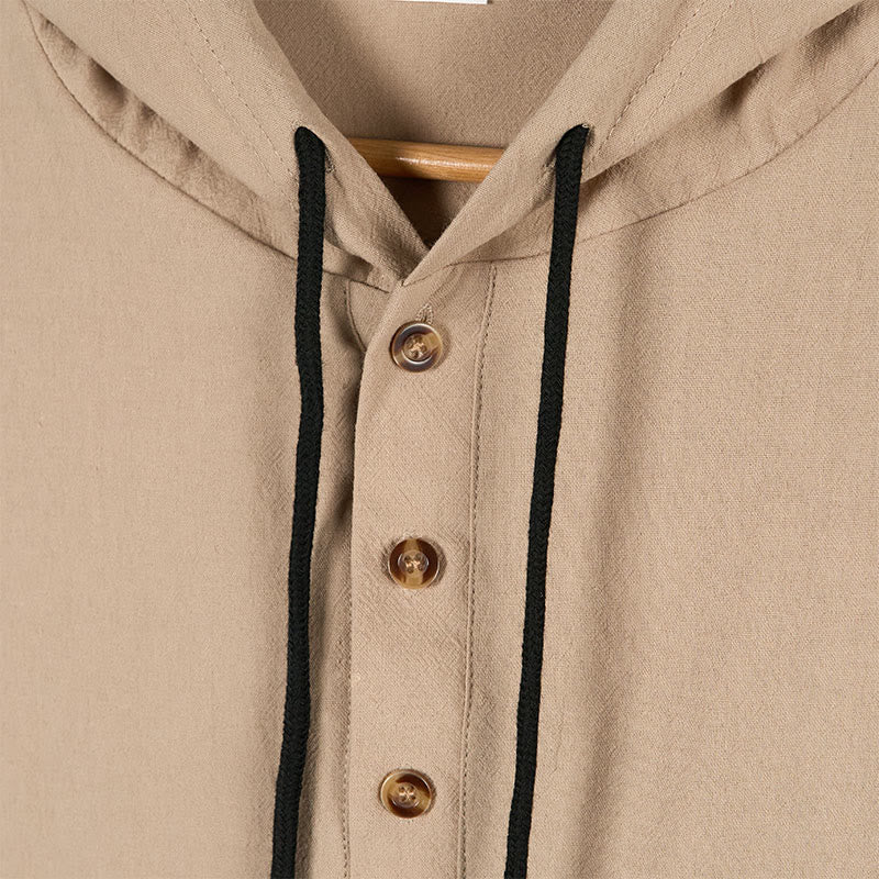 Camicia da uomo in cotone con cappuccio e maniche lunghe, tinta unita, con bottoni a metà autunno, motivo Buddha Stones - image 13