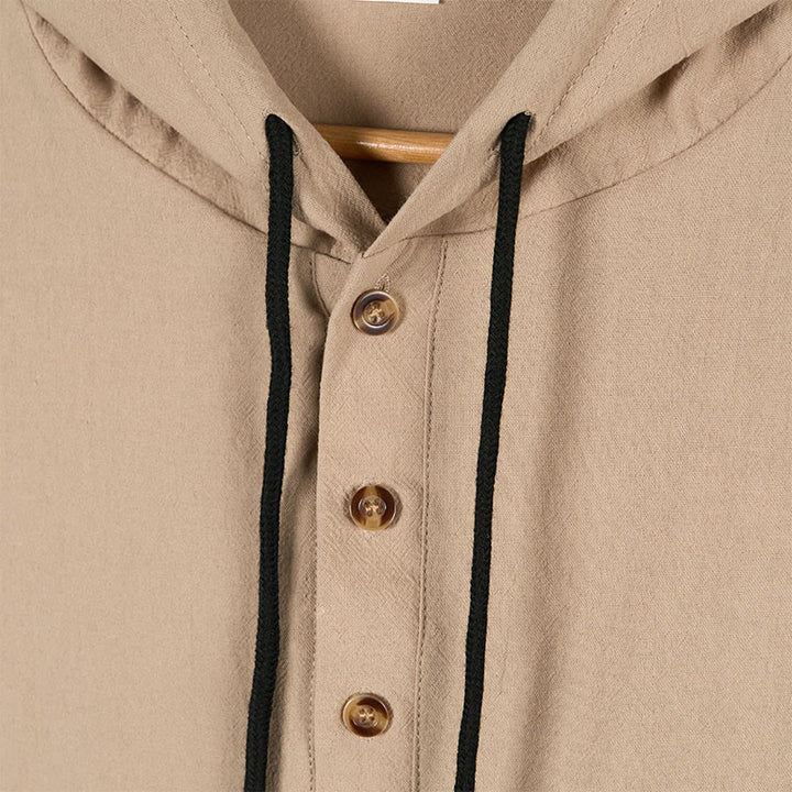 Camicia da uomo in cotone con cappuccio e maniche lunghe, tinta unita, con bottoni a metà autunno, motivo Buddha Stones - image 14