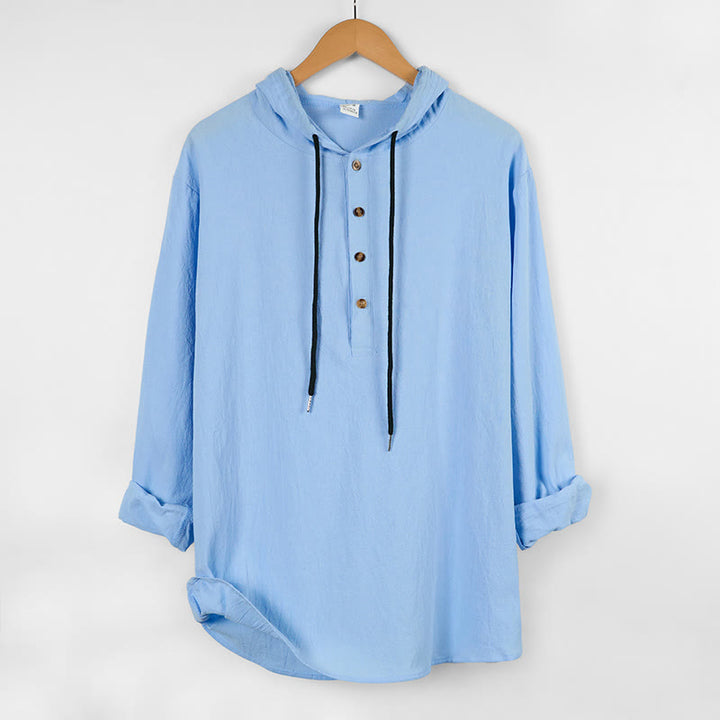 Camicia da uomo in cotone con cappuccio e maniche lunghe, tinta unita, con bottoni a metà autunno, motivo Buddha Stones - Azzurro cielo chiaro - US/UK/AU46, EU56 (3XL) - image 0
