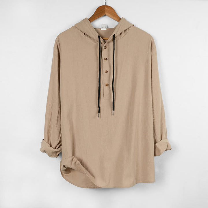 Camicia da uomo in cotone con cappuccio e maniche lunghe, tinta unita, con bottoni a metà autunno, motivo Buddha Stones - image 13