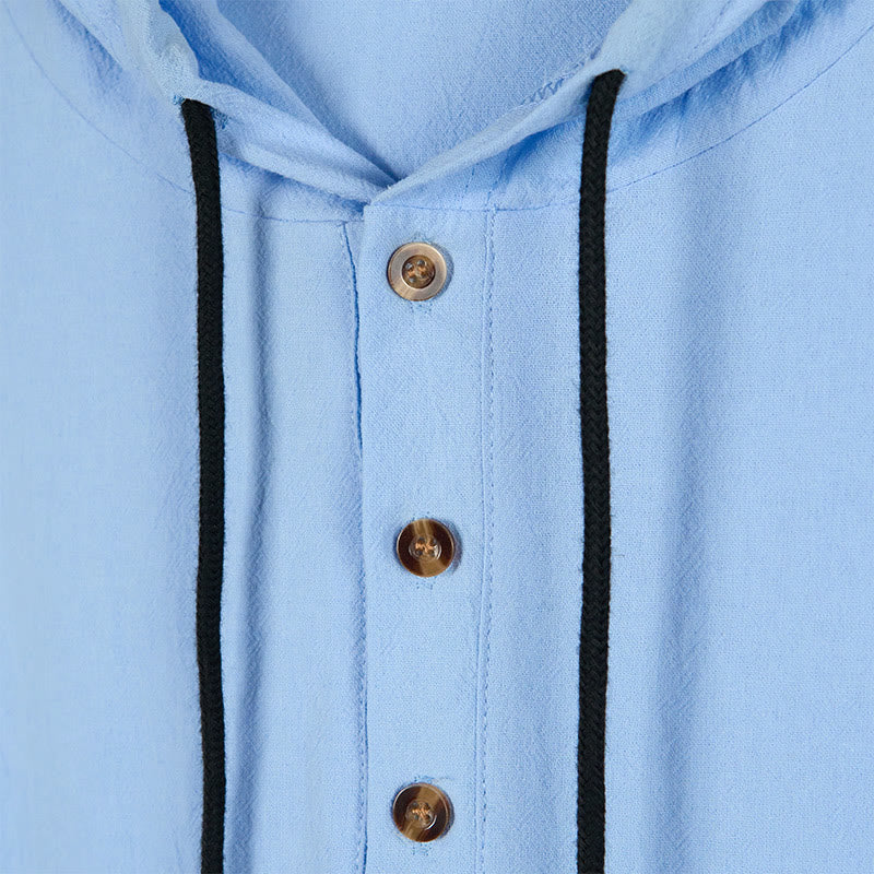 Camicia da uomo in cotone con cappuccio e maniche lunghe, tinta unita, con bottoni a metà autunno, motivo Buddha Stones - image 3