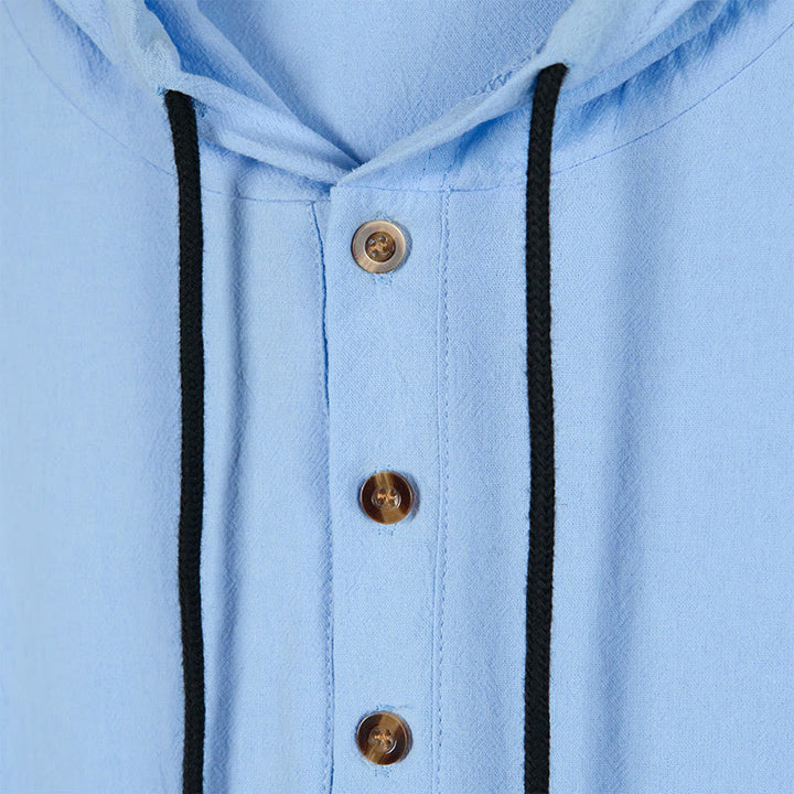 Camicia da uomo in cotone con cappuccio e maniche lunghe, tinta unita, con bottoni a metà autunno, motivo Buddha Stones - image 3