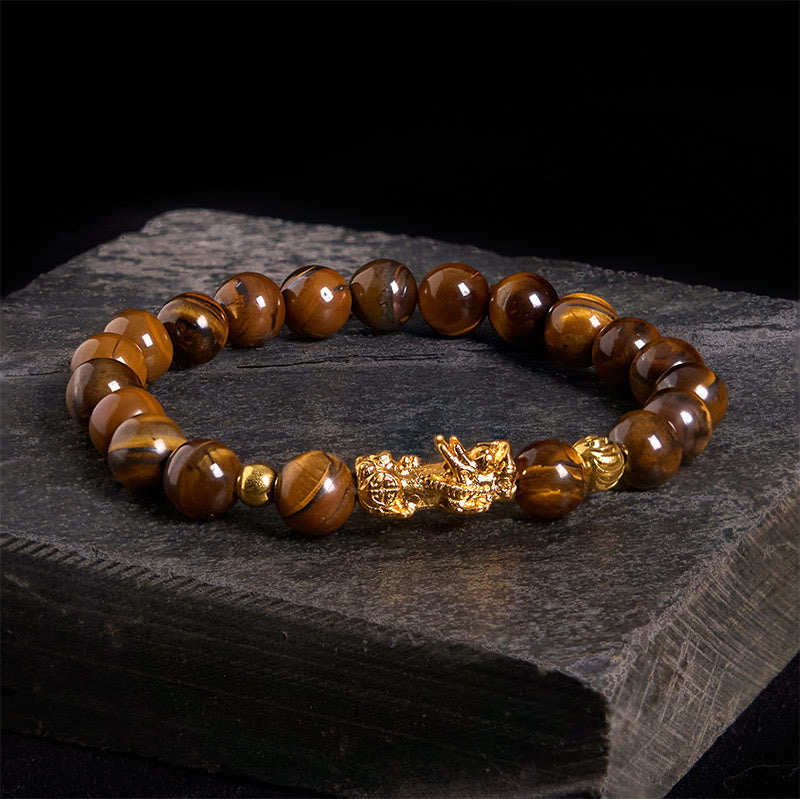 Braccialetto Pixiu Wealth Courage con perline di occhio di tigre di vari colori Buddha Stones - Occhio di tigre giallo (circonferenza del polso: 17-19 cm) - image 1