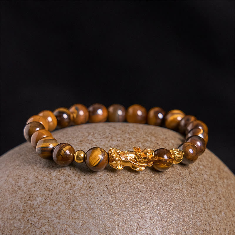 Braccialetto Pixiu Wealth Courage con perline di occhio di tigre di vari colori Buddha Stones - image 2