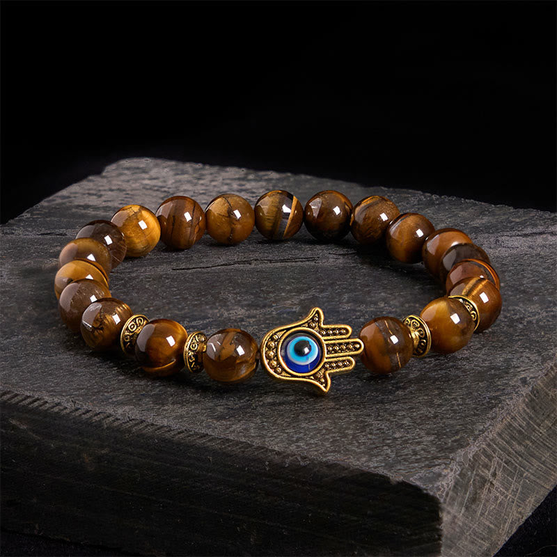 Braccialetto di coraggio con perline di occhio di tigre e pietre Buddha Stones - Occhio di tigre (circonferenza del polso: 17-19 cm) - image 1