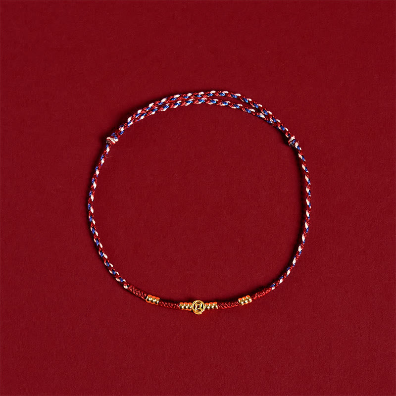 Braccialetto portafortuna con monete di rame intrecciate a mano in corda rossa Buddha Stones - image 2