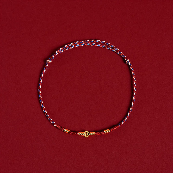 Braccialetto portafortuna con monete di rame intrecciate a mano in corda rossa Buddha Stones - image 2
