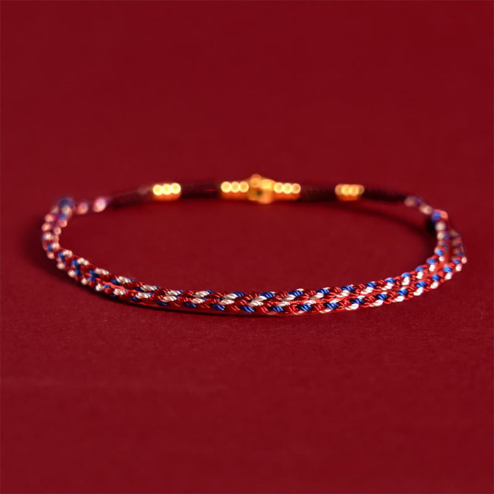 Braccialetto portafortuna con monete di rame intrecciate a mano in corda rossa Buddha Stones - image 3
