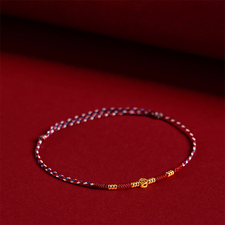 Braccialetto portafortuna con monete di rame intrecciate a mano in corda rossa Buddha Stones - Corda rossa (circonferenza del polso: 15-17 cm) - image 1