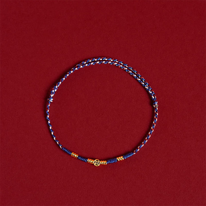 Braccialetto portafortuna con monete di rame intrecciate a mano in corda rossa Buddha Stones - image 9