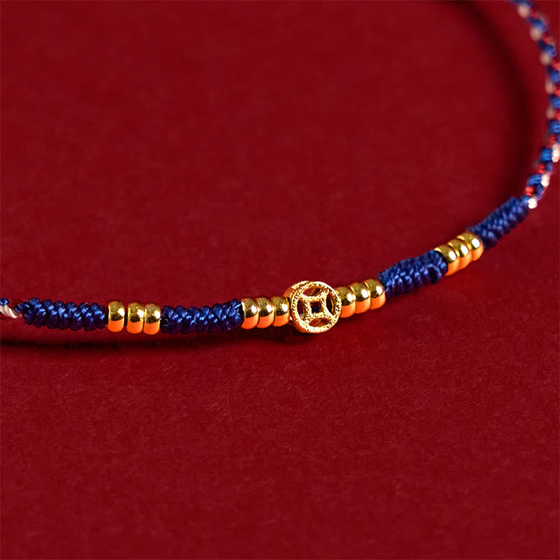 Braccialetto portafortuna con monete di rame intrecciate a mano in corda rossa Buddha Stones - image 11