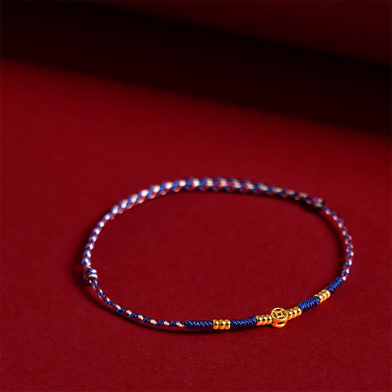 Braccialetto portafortuna con monete di rame intrecciate a mano in corda rossa Buddha Stones - Corda blu (circonferenza del polso: 15-17 cm) - image 8