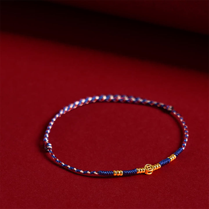 Braccialetto portafortuna con monete di rame intrecciate a mano in corda rossa Buddha Stones - Corda blu (circonferenza del polso: 15-17 cm) - image 8