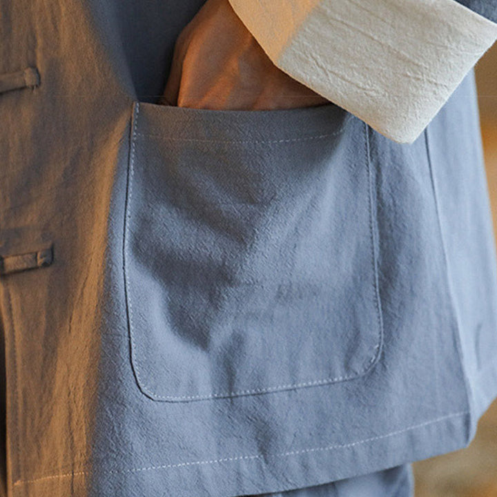 Buddha Stones 2 pezzi Zen Tang Suit da uomo Frog-Bottone Camicia a maniche lunghe Pantaloni Set con tasche - image 11