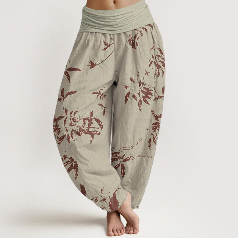 Pantaloni harem da donna con elastico in vita e motivo a rami in puro cotone Buddha Stones - Cachi - US22, UK/AU26, EU54 (6XL) - image 0
