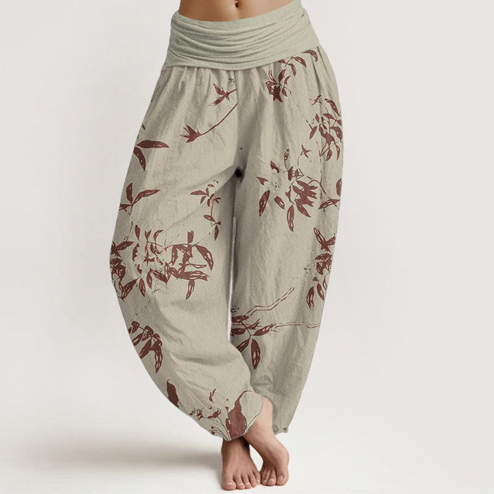 Pantaloni harem da donna con elastico in vita e motivo a rami in puro cotone Buddha Stones - Cachi - US22, UK/AU26, EU54 (6XL) - image 0