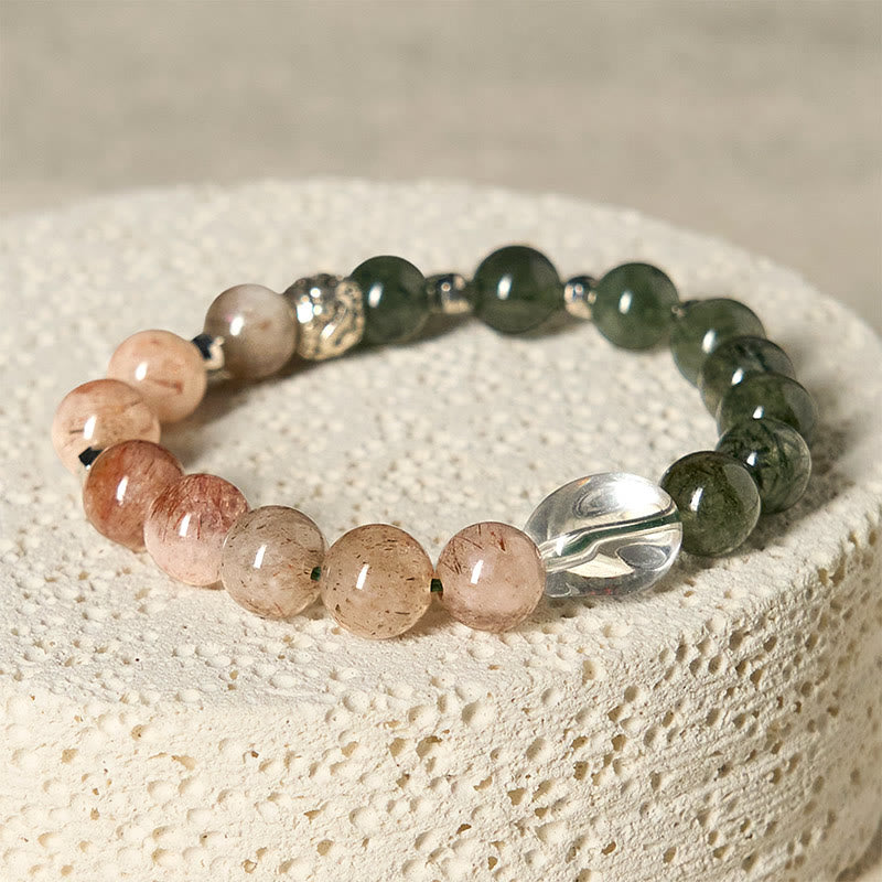 Bracciale Buddha Stones Super Seven Crystal Wealth con quarzo rutilato verde naturale - image 2
