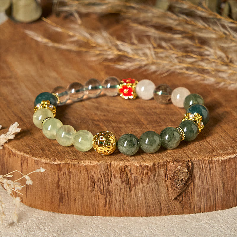 Braccialetto portafortuna con perline di giada bianca e verde fantasma naturale di Buddha Stones - image 2