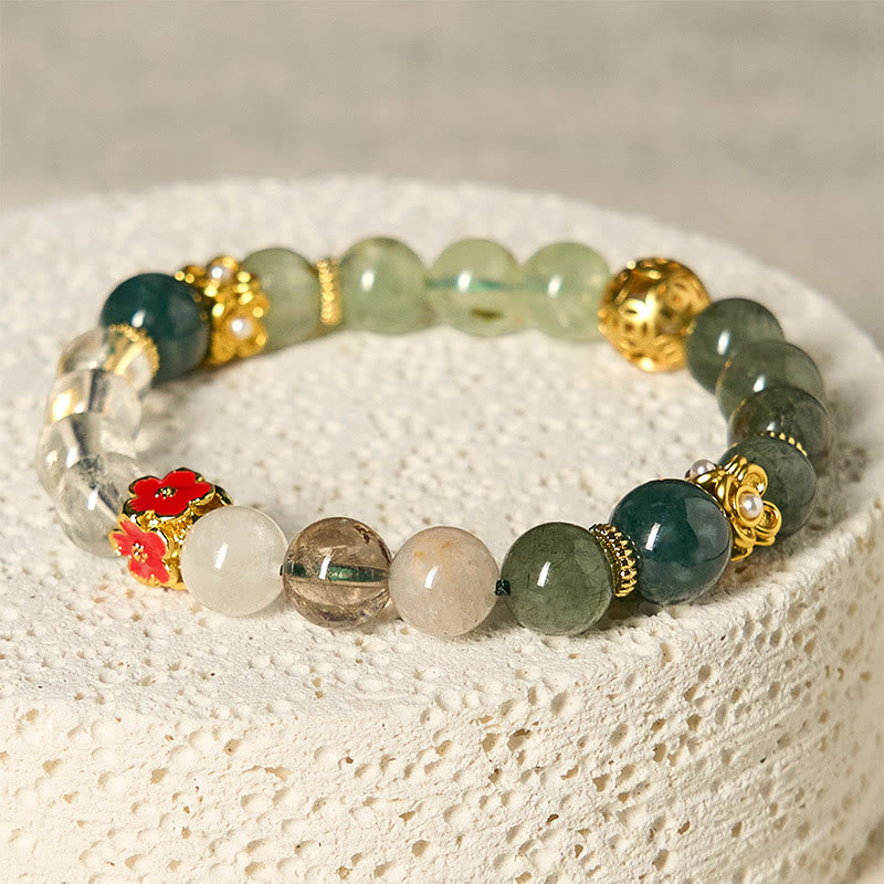 Braccialetto portafortuna con perline di giada bianca e verde fantasma naturale di Buddha Stones - Fantasma verde (circonferenza del polso: 14-16 cm) - image 1